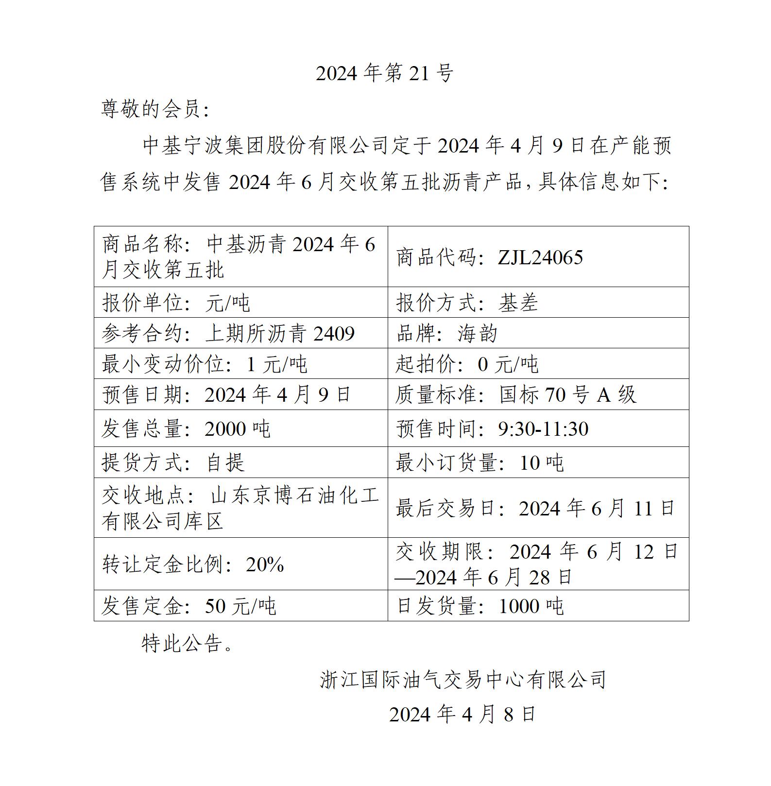 關于中基寧波集團股份有限公司預售2024年6月交收第五批瀝青產(chǎn)品的公告_01.jpg